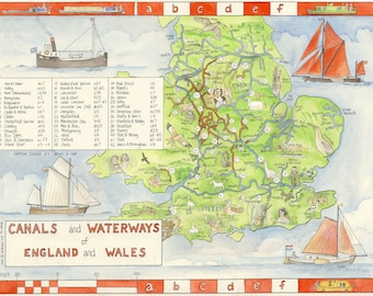 Canals and Waterways of England and Wales, map, A3