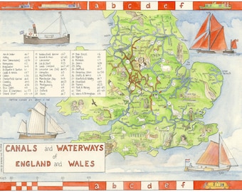 Canals and Waterways of England and Wales, map, A3