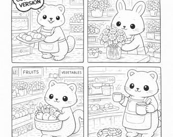Kawaii Animals Coloring Pages PDF | Cute Cozy Daily Life Animals | Adult & Teen Coloring Book | Printable Relaxing Coloring Pages