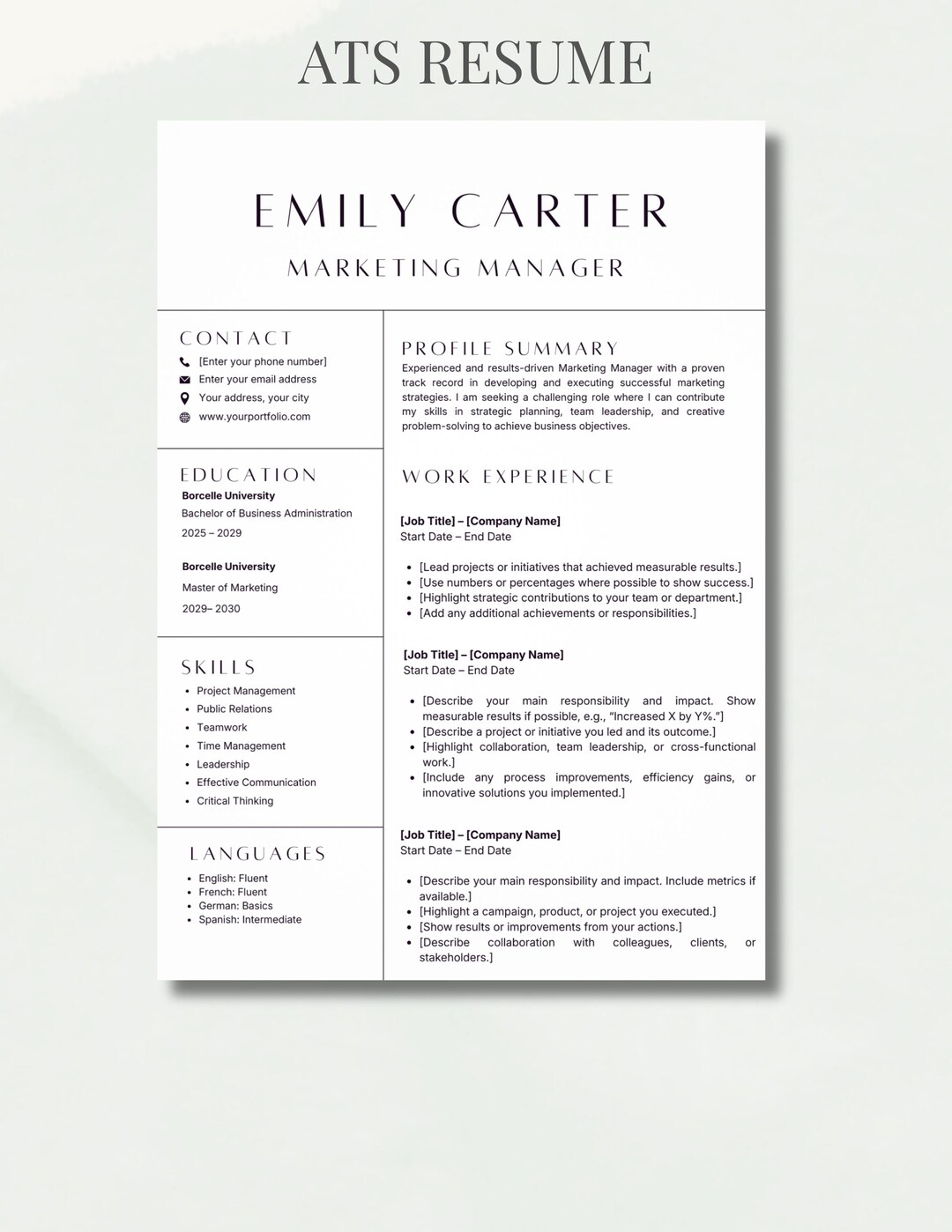 ATS Friendly Resume Template | Modern Professional CV | Canva, Word ...