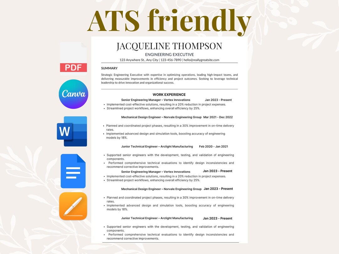 ATS Resume Template | Word, Canva & Google Docs | Minimalist CV With ...