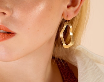 Freeform Brass Drop Earrings - Minimalist Handmade Brass Jewellery