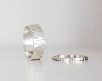 Sterling Silver Textured Band Ring - Minimalist Handmade Jewellery