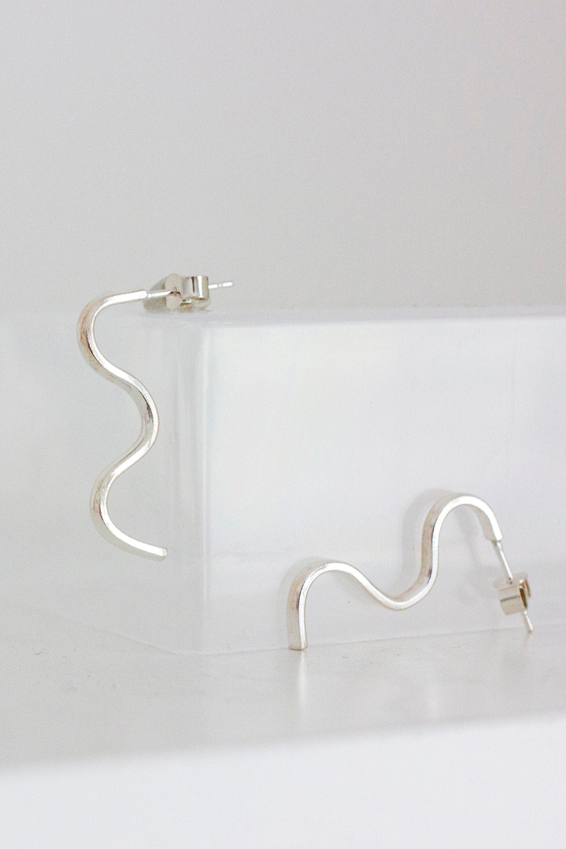 Wiggle Stud Earrings Sterling Silver - Minimalist Handmade Geometric Jewellery