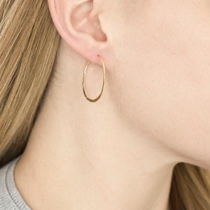 Half Hammered Hoop Earrings 14k Gold Fill Large