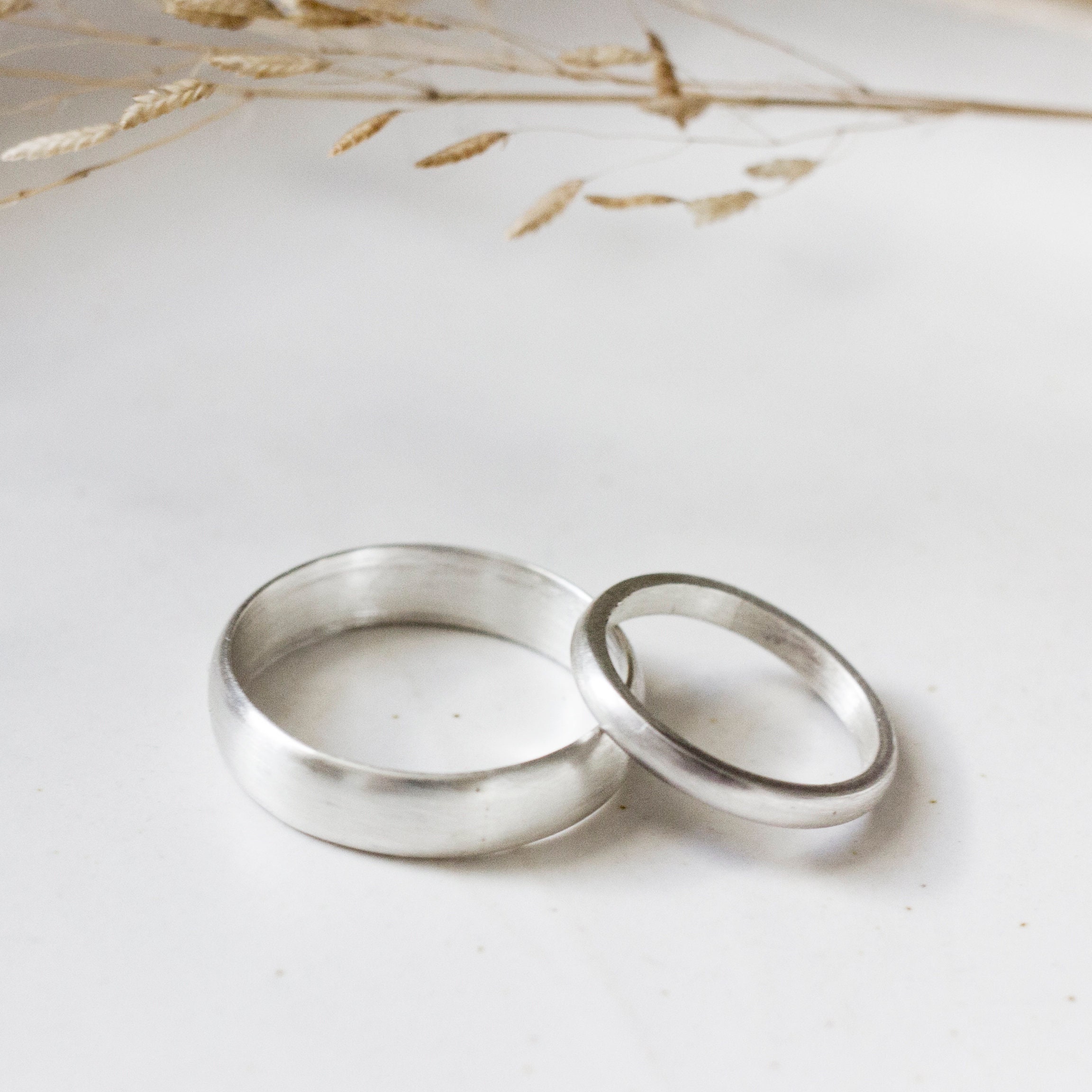 Silver Promise Ring Set | Matte 100% Recycled Sterling Bands - Men’s, Women’s, Unisex Wedding Rings