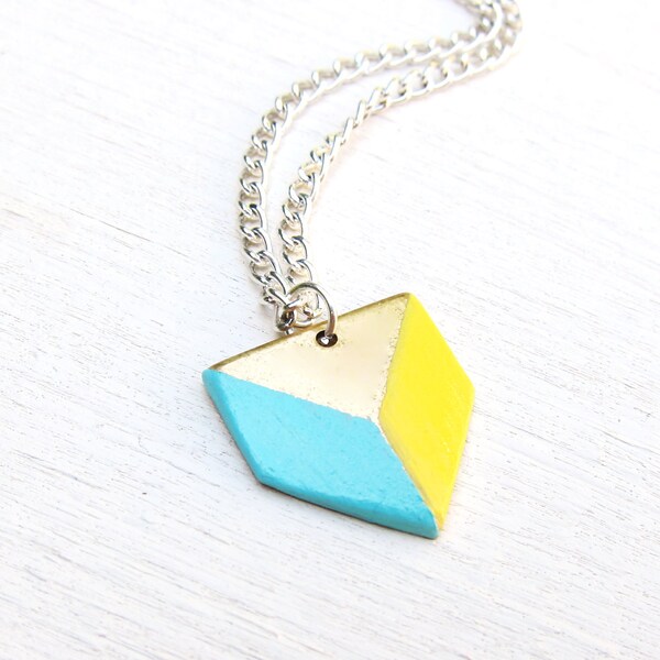 Two Colour Bright Geometric Necklace (Yellow/Turquoise)