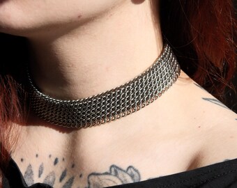 Ivy - Half Persian Chainmail Choker - Sheet Weave Chain Collar - Stainless Steel Handmade Alternative Jewelry