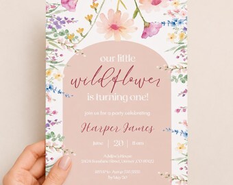 Wildflower Birthday Invitation, First Birthday, Floral Editable Template, Digital Download