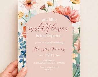 Wildflower Birthday Invitation, First Birthday, Floral Editable Template, Digital Download