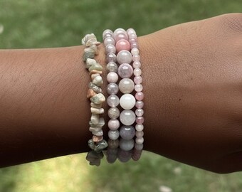 Crystal Bracelets (Amethyst, Rose Quartz, and Sunstone)