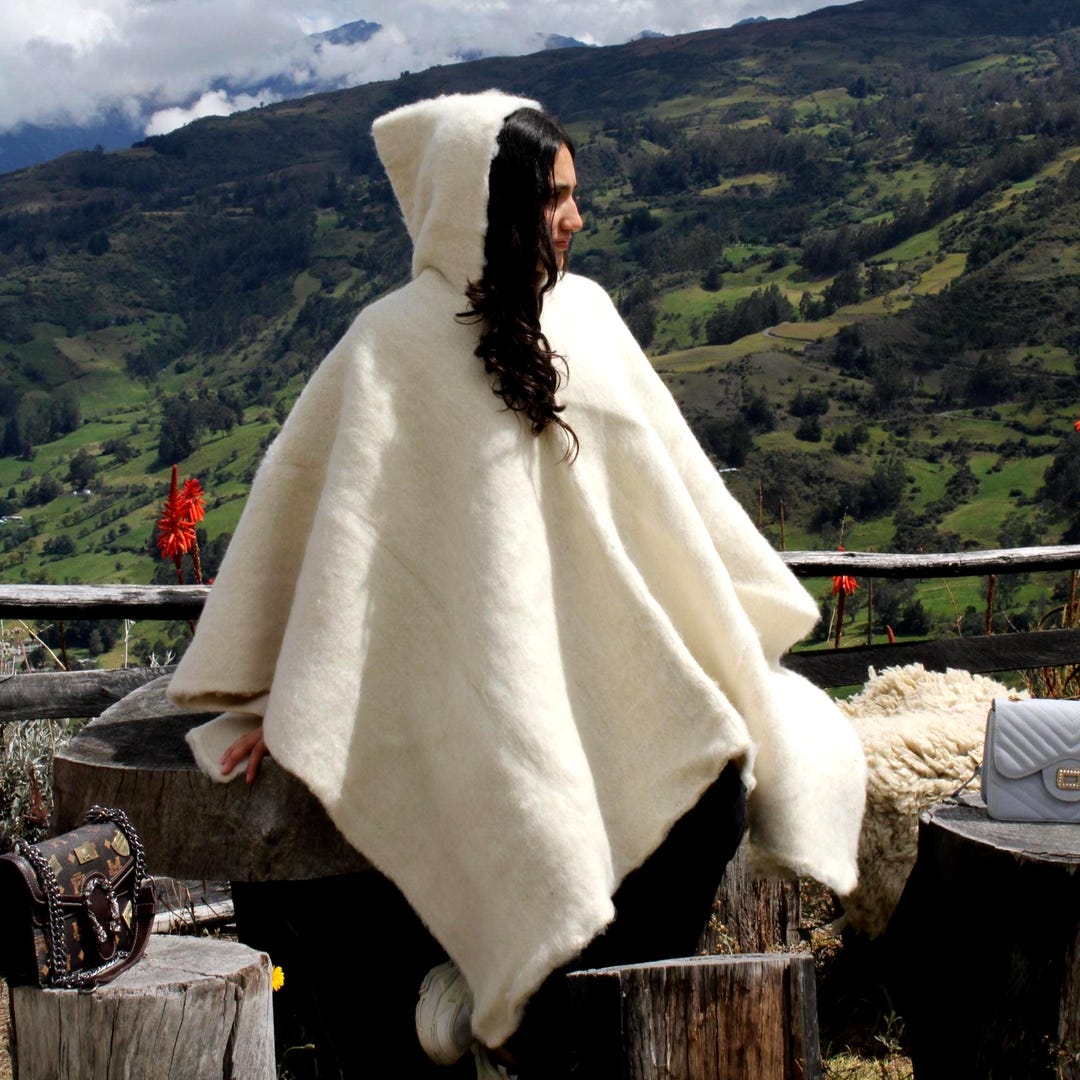 Handmade Wool Ruana_ Colombian Wool Poncho_ Artisan Cape_ Natural Shawl ...