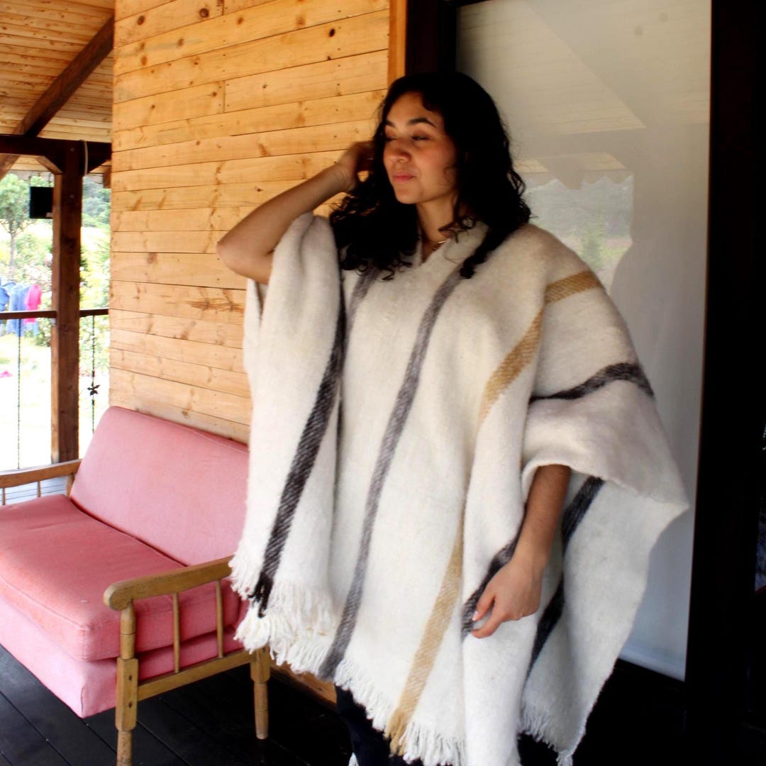 Handmade Wool Ruana_ Colombian Wool Poncho_ Artisan Cape_ Natural Shawl ...
