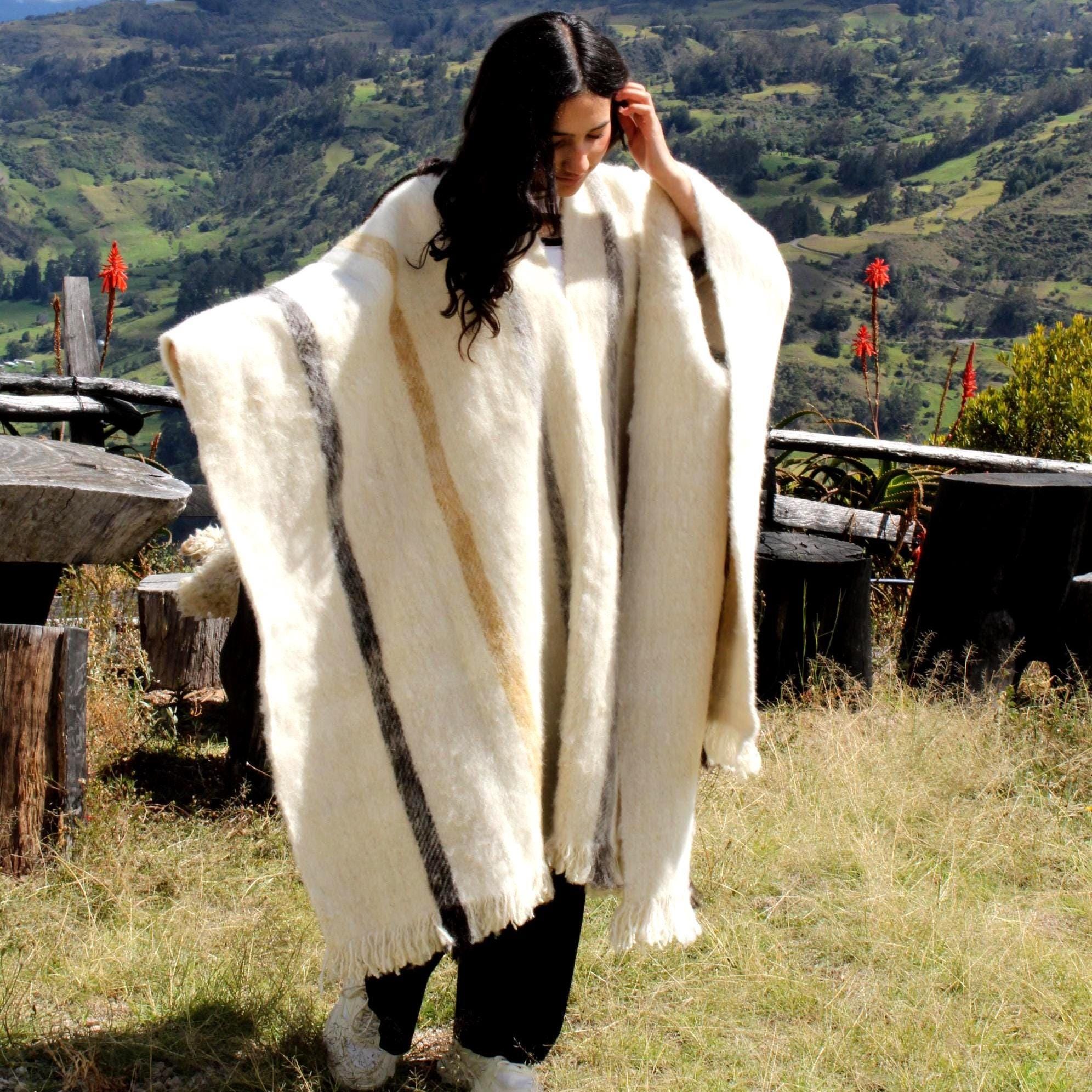 Handmade Wool Ruana_ Colombian Wool Poncho_ Artisan Cape_ Natural Shawl ...