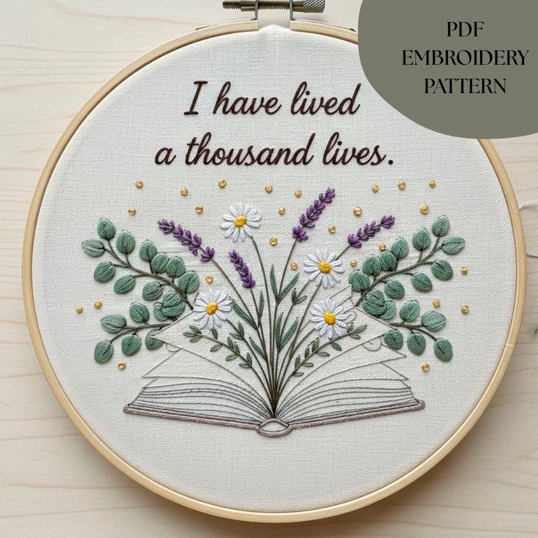 Bookish Embroidery Pattern, PDF File - I Have Lived a Thousand Lives - Etsy