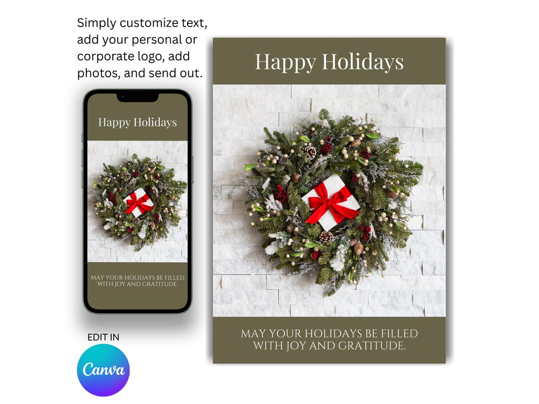 Editable Holiday Greeting Card Template Digital Download Print and