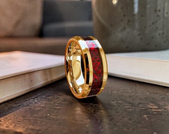 Svart roséguld volframring, unik keltisk drakevigselring, herrvikingring, keltisk herrring, volframvigselring, jubileumspresent