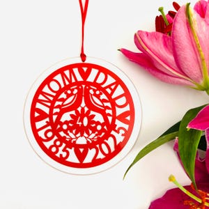 40th Ruby Anniversary Hanging Ornament – Personalised Papercut Keepsake for Parents | Custom Lovebirds Gift