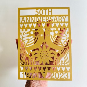 50th Wedding Anniversary Gifts / Golden Anniversary Art / 50th Anniversary Gifts for Parents / Paper Cut Art  / Hanging Decoration 1974 2024