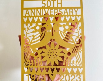 50th Wedding Anniversary Gifts / Golden Anniversary Art / 50th Anniversary Gifts for Parents / Paper Cut Art  / Hanging Decoration 1974 2024