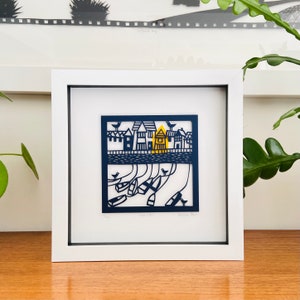 Framed Harbour Paper Cut Art: Coastal Scherenschnitte Collage