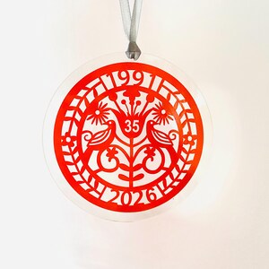 Coral Anniversary Ornament: 35th Anniversary Keepsake, Papercut Lovebirds