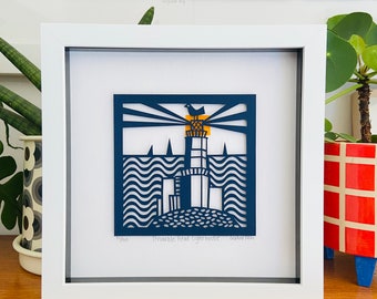 Framed Lighthouse Art / Paper cut / 3d Paper Wall Art / Scherenschnitte /  Framed Paper cutting / Lighthouse papercut / Gallery Wall Art