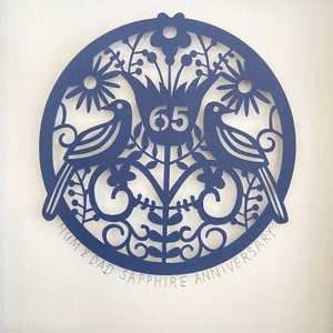65th Sapphire Anniversary Gifts / Sapphire Wedding Anniversary Gifts for Parents / Framed Paper Cut Art / Wedding Gifts for Parents.