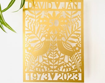 Personalised 50th Anniversary Paper Cut / 50th Wedding Anniversary Gifts / Golden Anniversary Art / PaperCut Art / Paper cutting