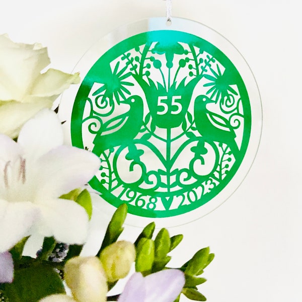 55th Anniversary Decor, Emerald Wedding anniversary Gifts, Green Glass Hanging Ornament, Sun Catchers, 55th Wedding Gift