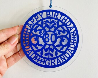 Birthday Keepsake for Grandad Dad, Glass Sun Catcher Ornament, 80th Birthday Gift
