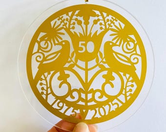 Golden Wedding Anniversary Sun catcher, 50th Anniversary Hanging Keepsake