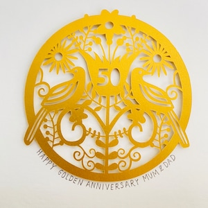 Gold Anniversary Couple Gift / 50th Wedding for Parents / Personalised Golden Wedding Anniversary Art