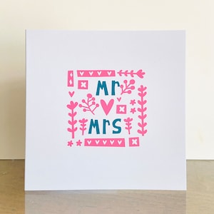 Carte mariage M. et Mme faite main florale colorée félicitations