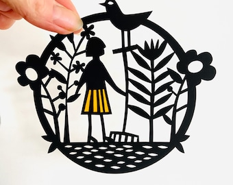 Gardener Papercut Template: Floral DIY Art (PDF & SVG)