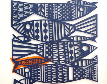 PaperCut Art / Fish Papercut /  3d Paper Wall Decor / Scherenschnitte /  Paper cutting / Coastal Art / Fish Picture / wall Art