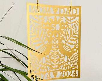 Wedding Gifts for Parents / Parents Anniversary / 50th Anniversary Gifts for Parents / Paper Cut Art  / Hanging Decoration 1974 2024