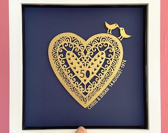 Golden Anniversary Papercut Frame, Personalized 50th Anniversary Gift