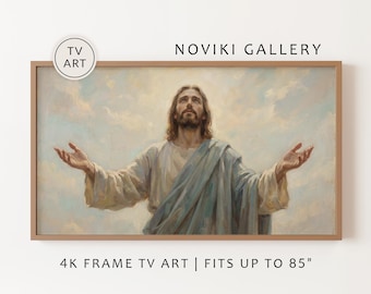 Christelijke ingelijste tv-kunst: sereen portret van Jezus Christus, religieuze kunst (digitale download)