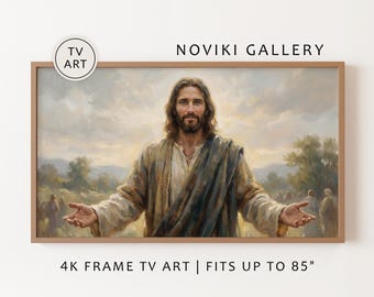 Jezus Christus lijst tv-kunst: sereen christelijk portret, religieuze kunst schilderij (digitale download)