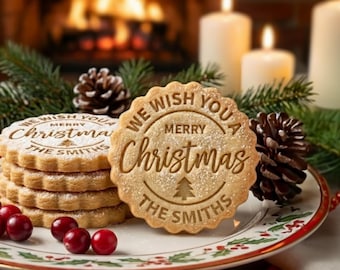 Sello cortador de galletas personalizado, nombre familiar personalizado, cortadores de galletas navideños, regalo para hornear