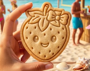 Cute Strawberry Cookie Cutter and Stamp, Summer Berry Cookie Stamp, Kawaii Fruit Fondant Cutter, Beach Party Cookie Mold