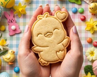 Chick With Heart Cute Easter Cookie Cutter Stamp, Easter Day Gifts, Bunny Cutter, Easter Baking, Rabbit Easter Cookie, Rabbit Clay Cutter
