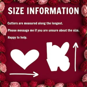 K&ouml;nnte beinhalten: Roter Hintergrund mit wei&szlig;em Text, der &bdquo;GR&Ouml;&szlig;ENINFORMATIONEN&ldquo; lautet. Das Bild zeigt ein wei&szlig;es Herz und das Wort &bdquo;Liebe&ldquo; mit Pfeilen, die die Messrichtungen angeben. Das Bild ist mit roten und rosa Rosen umrahmt.
