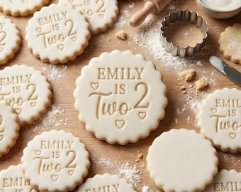Custom Name and Age Cookie & Stamp, Personalized Birthday Biscuit Stamp