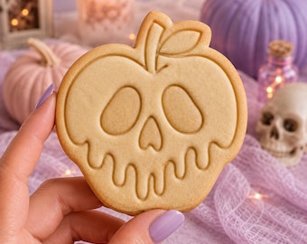 Poison Apple Cookie Cutter and Stamp, Skull Face Halloween Cookie Cutter, Evil Queen Apple Cutter, Spooky Halloween Baker Gift
