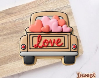 Love Truck Cookie Cutter, Heart Pickup Truck Stamp, Polymer Clay Cutter, Wedding Anniversary Decor, Polyclay Mold, DIY Baking Tool