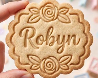 Personalized Name Cookie Cutter and Stamp, Custom Name Rose Cookie Stamp, Name Cookie Cutter, Gift for Baker