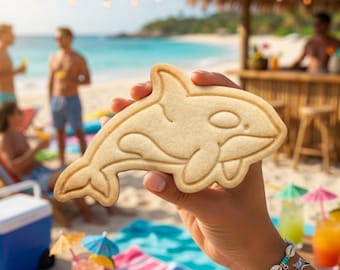 Orca Summer Cookie Cutter & Stamp, Killer Whale Shower Cookie Stamp, Under the Sea First Birthday Party Cutter