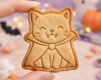 Halloween Vampire Cat Cookie Cutter and Stamp, Kawaii Cat Halloween Cookie Cutter, Halloween Baking Gift